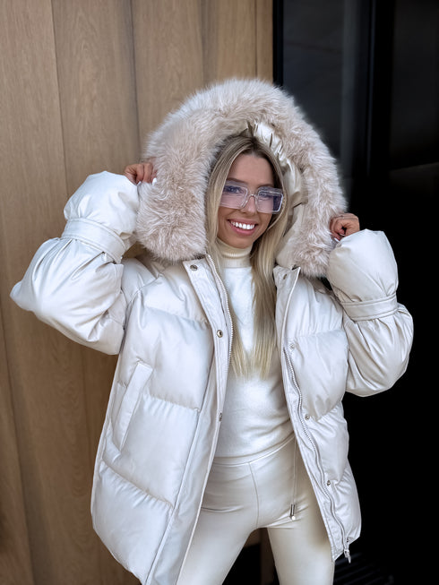 Puffy, short jacket "FUSION AD611" - BEIGE PRE-ORDER